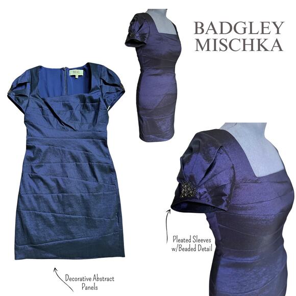 NWT Badgley Mischka Blue Dress SpecialOccasion WeddingGuest Derby Cocktail Party - Picture 1 of 10